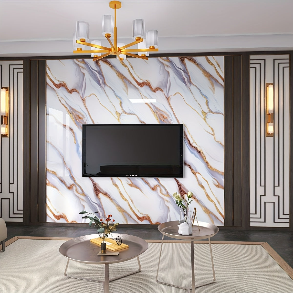 Lot de 21 Stickers Muraux Marbre & Doré