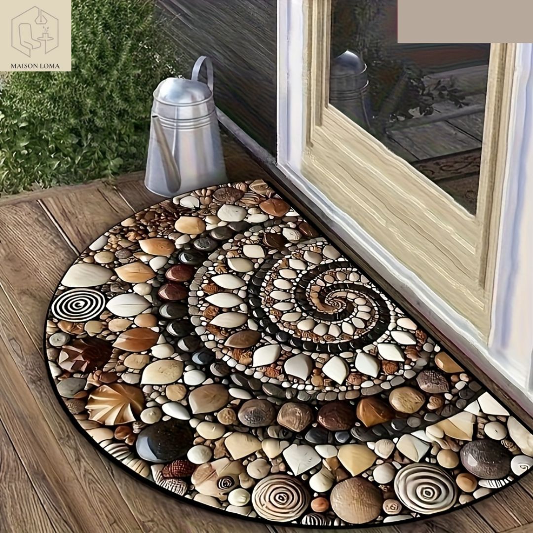 Tapis de Porte Galets Colorés et Coquillages Antidérapant