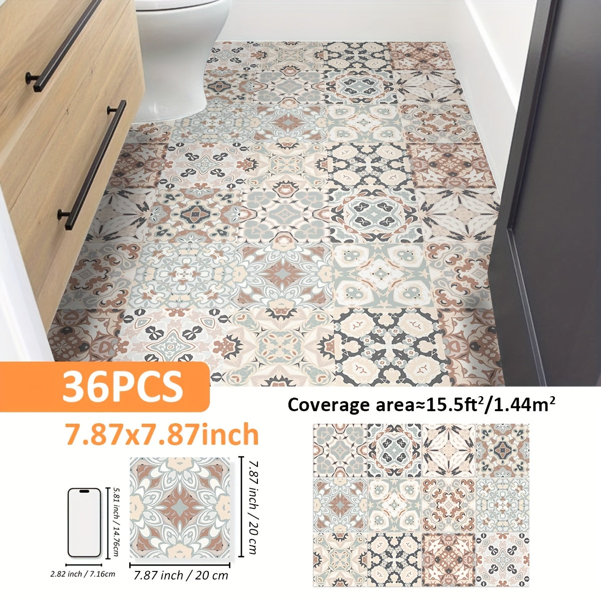 Stickers carrelage géométriques beige & marron