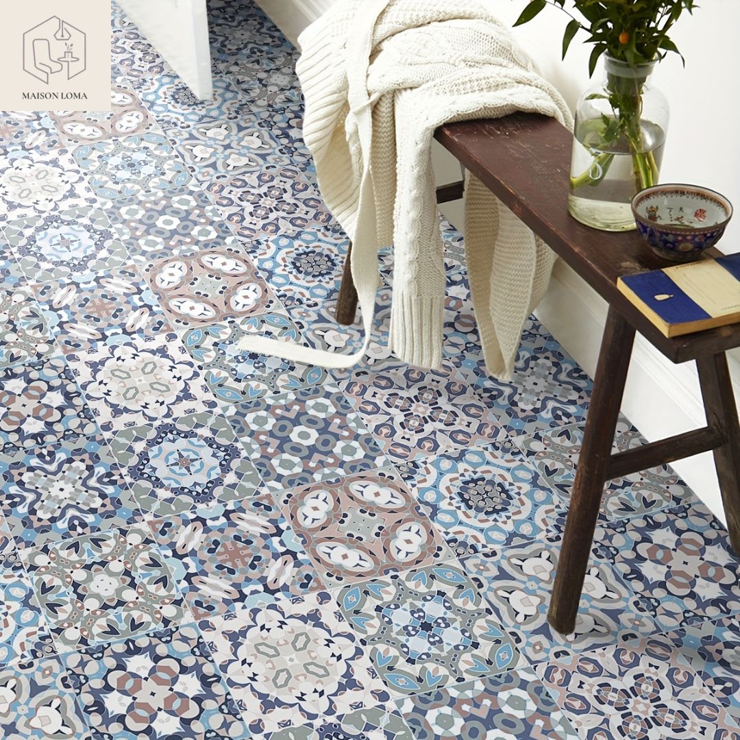 Stickers carrelage géométriques bleu & blanc