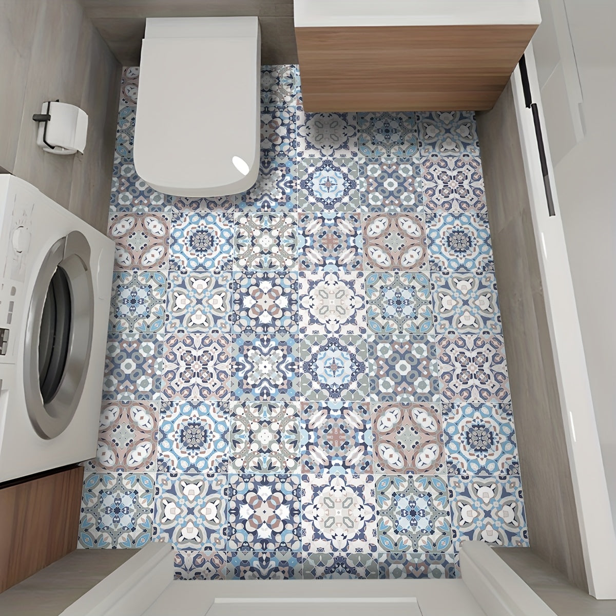 Stickers carrelage géométriques bleu & blanc