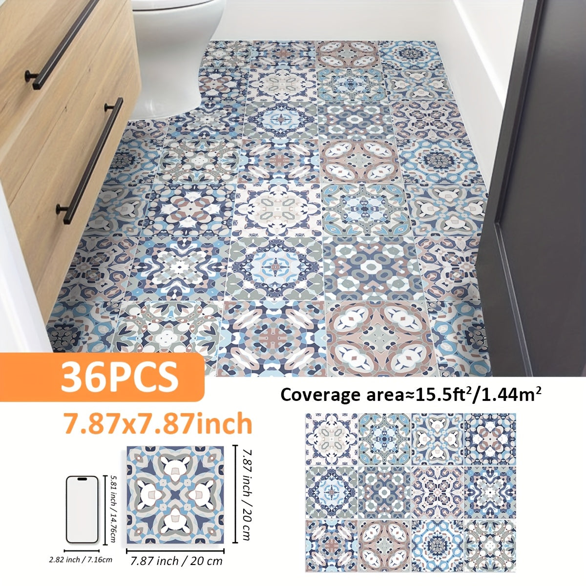 Stickers carrelage géométriques bleu & blanc