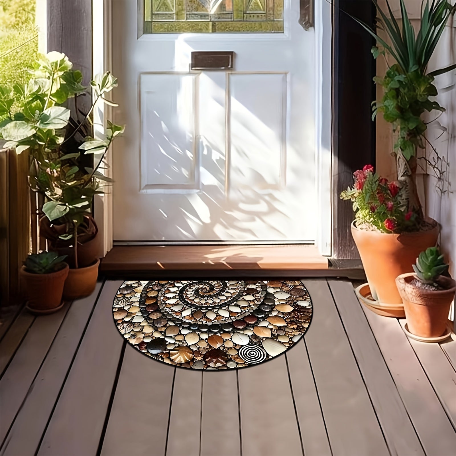 Tapis de Porte Galets Colorés et Coquillages Antidérapant